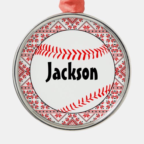 Baseball Player Custom Player/Team Name Christmas Metal Ornament