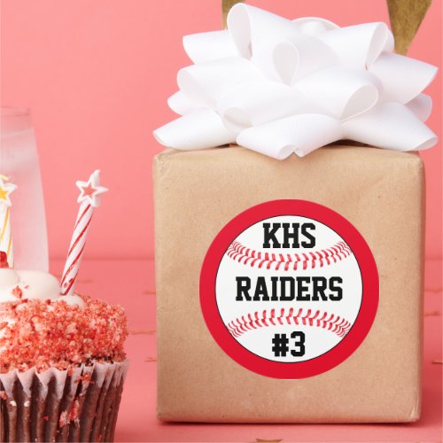 Baseball School Letters, Team Name & Player Number Classic Round Sticker