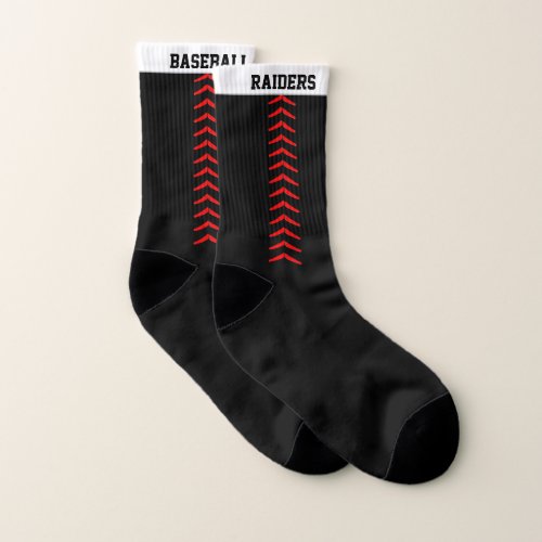 Baseball Seams Custom Team Name or Text Black Socks