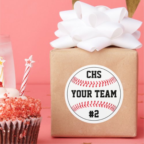 Baseball Team Name, School Letters & Player Number Classic Round Sticker