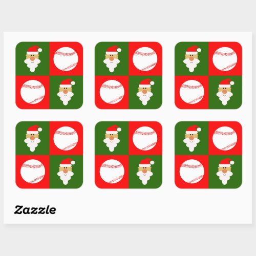 Baseballs & Santa Baseball Player Christmas Wrap Square Sticker
