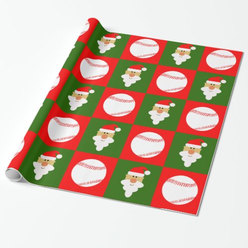 Baseballs & Santa Clause Baseball Player Christmas Wrapping Paper