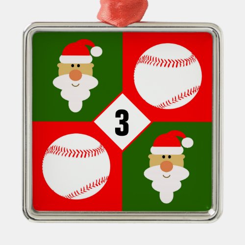 Baseballs & Santa Custom Number Baseball Player Metal Ornament