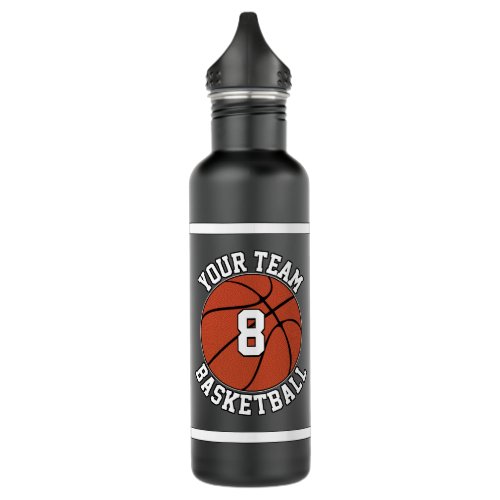 Basketball Custom Team Name & Player Number Black Stainless Steel Water Bottle