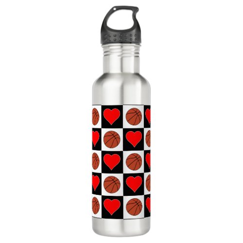 Basketball Pattern Basketballs and Hearts Sports Stainless Steel Water Bottle