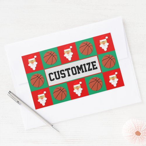 Basketball Player Custom Name Santa Christmas Wrap Rectangular Sticker