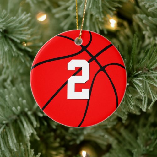 Basketball Player Custom Number Christmas Colors Ceramic Ornament
