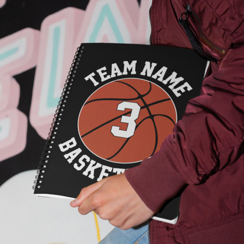 Basketball Player Number & Team Name Sports School Notebook