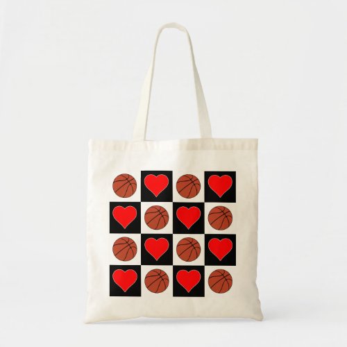 Basketballs and Hearts Checkered Pattern Player Tote Bag