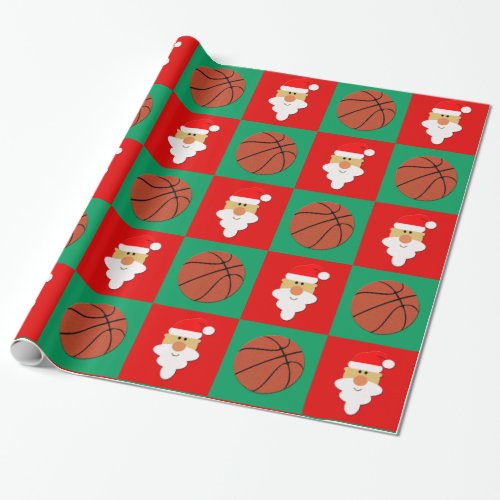 Basketballs and Santa Basketball Player Christmas Wrapping Paper