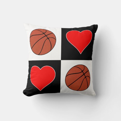 Basketballs & Hearts Checkered Pattern Decorative Throw Pillow