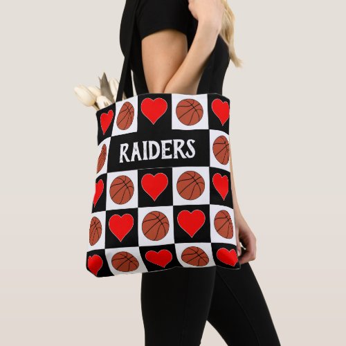 Basketballs & Hearts Custom Basketball Team Sports Tote Bag