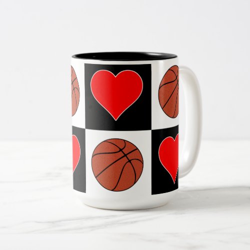 Basketballs & Hearts Pattern Cute Coach or Player Two-Tone Coffee Mug
