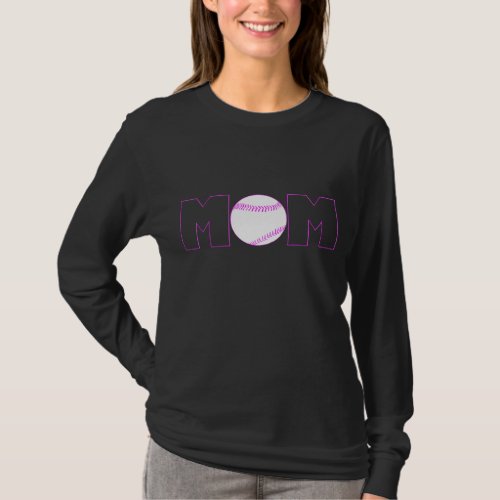 Black and Pink Softball Mom Long Sleeve T-shirt