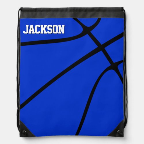 Blue Basketball Player Name or Text Custom Sports Drawstring Bag