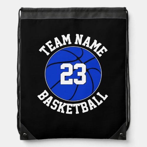 Blue Basketball Team Name and Player Number Custom Drawstring Bag