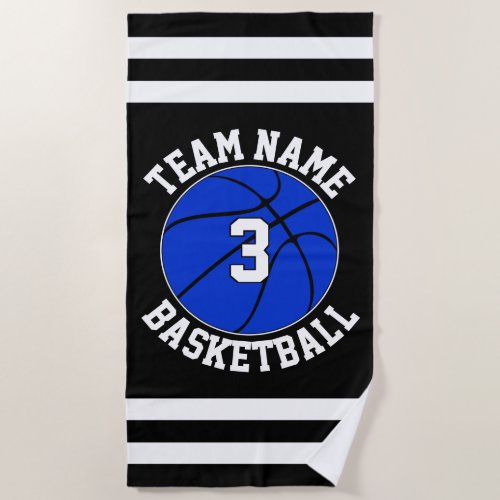 Blue Basketball Team Name & Player Number Custom Beach Towel