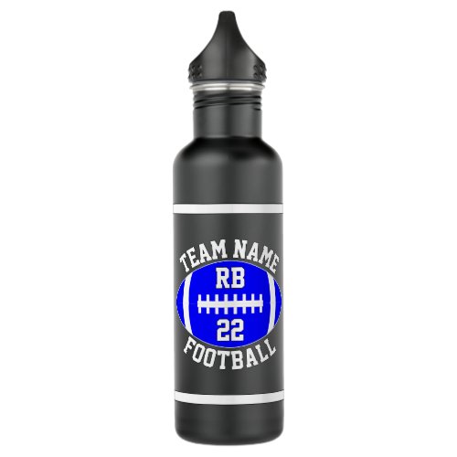 Blue Football Custom Team Name and Player Number Stainless Steel Water Bottle