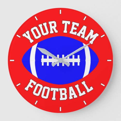 Blue Football Custom Team Name & Background Color Large Clock