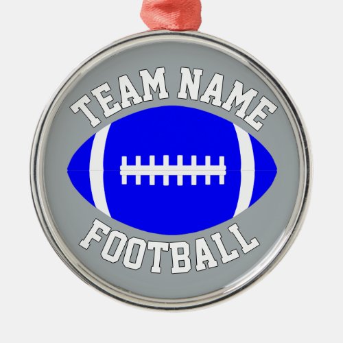 Blue Football Player Custom Team Name Christmas Metal Ornament