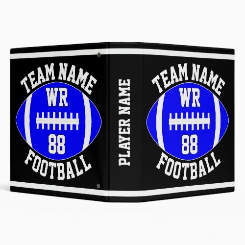 Blue Football Team Name, Player Name and Number 3 Ring Binder