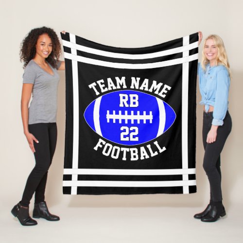Blue Football Team Name Player Position and Number Fleece Blanket