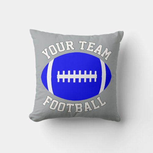 Blue Football with Custom Team Name & Color Sports Throw Pillow