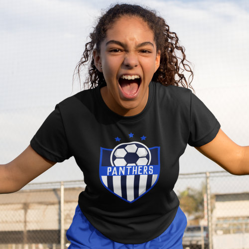 Blue Soccer Shield Team, Player Name and Number T-Shirt