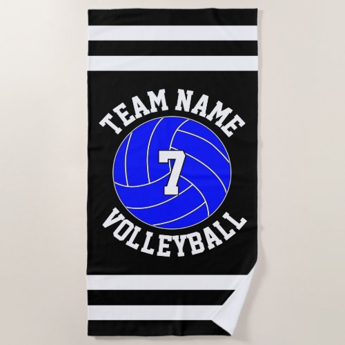 Blue Volleyball Team Name and Player Number Custom Beach Towel