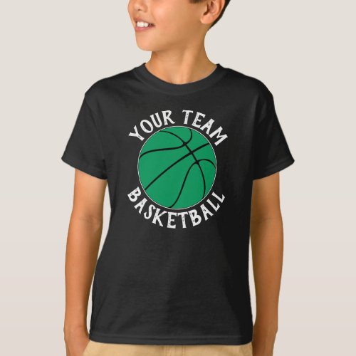 Boys Green Basketball Team, Player Name & Number T-Shirt