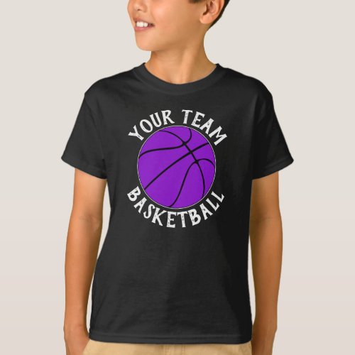 Boys Purple Basketball Team, Player Name & Number T-Shirt