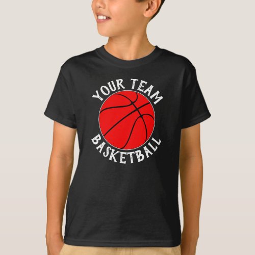 Boys Red Basketball Team, Player Name and Number  T-Shirt