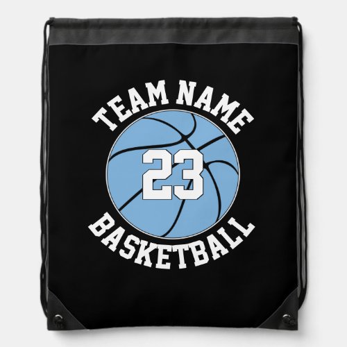 Carolina Blue Basketball Team Name & Player Number Drawstring Bag