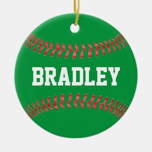 Christmas Colors Green and Red Baseball / Softball Ceramic Ornament