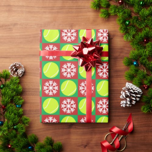 Christmas Tennis Ball and Snowflake Red and Green Wrapping Paper