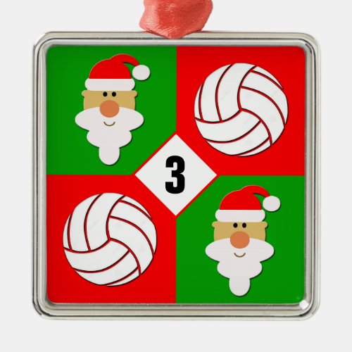 Christmas Volleyballs & Santa Custom Jersey Number Metal Ornament