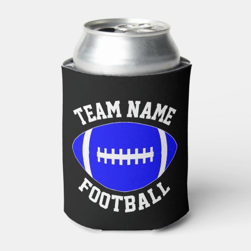 Custom Blue Football Team Name Personalized Text Can Cooler