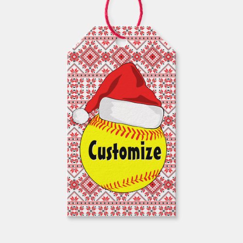 Custom Fastpitch Softball Santa Hat Christmas Gift Tags