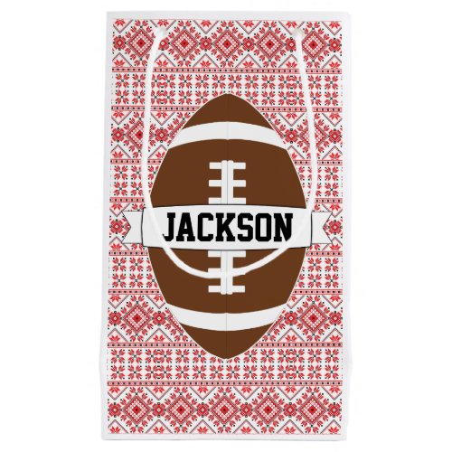 Custom Football Player Name/Text Christmas Pattern Small Gift Bag