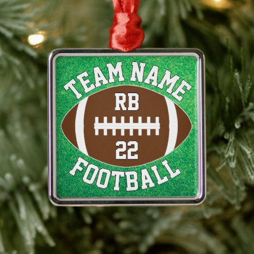 Custom Football Team Name, Player Number & Initial Metal Ornament