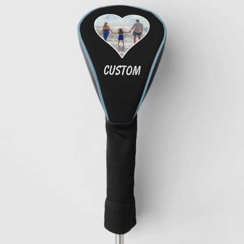 Custom Heart Framed Photo with Personalized Text Golf Head Cover