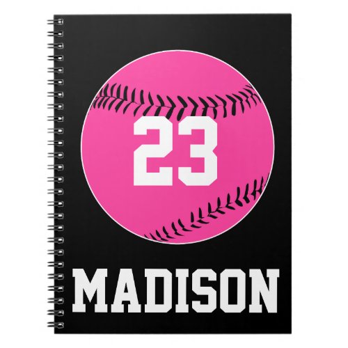Custom Jersey Number Pink Softball Player Sports Notebook