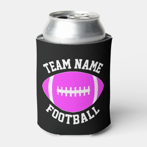 Custom Pink Football Team Name Personalized Text Can Cooler