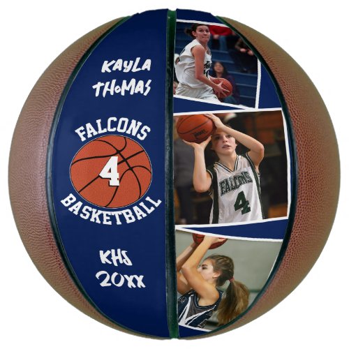 Custom Player Photo, Number and Team Navy Blue Basketball