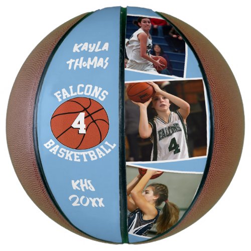 Custom Player Photos Team Name Number Light Blue Basketball
