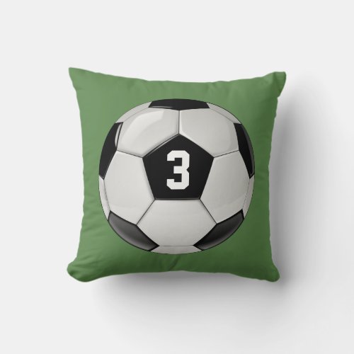 Custom Soccer Ball with Jersey Number Throw Pillow