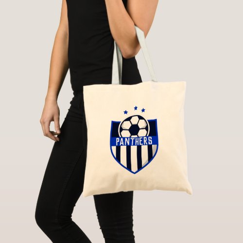 Custom Soccer Shield with Team Name or Text Tote Bag