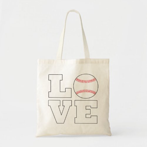 Cute Baseball Mom or Fan LOVE Baseball Sports Team Tote Bag