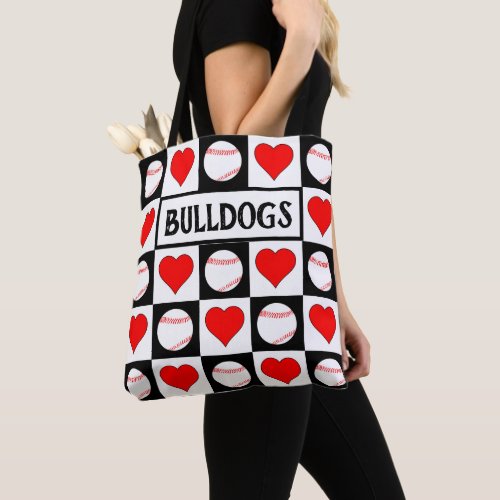 Cute Baseballs & Hearts Custom Baseball Team Name Tote Bag