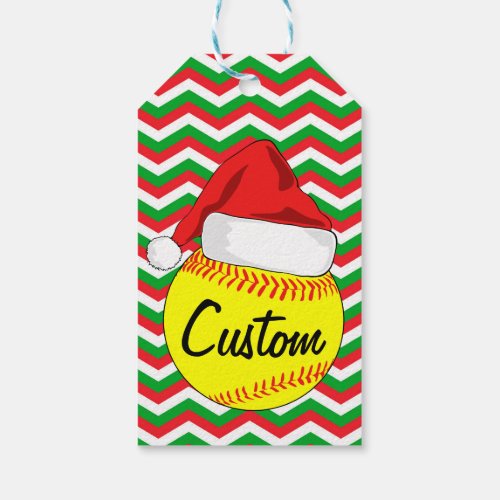 Cute Custom Softball Santa Hat Christmas Gift Tag